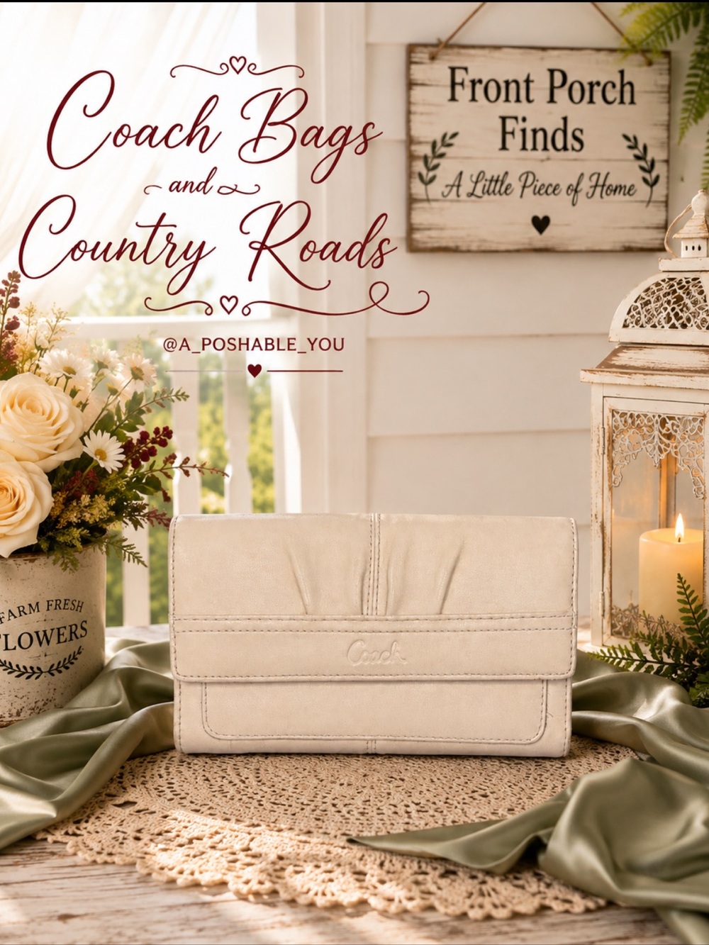 Coach Cream Leather Fold-Over Clutch Wallet